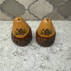 Vintage Salt Pepper Shakers Pine Limb "Sharpen Of Gods, Cola." With Corks Bark